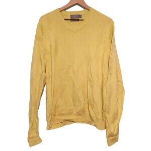 Talbots Men's 100% Pima Cotton Pastel Yellow Diamond Knit V-Neck Sweater Size La